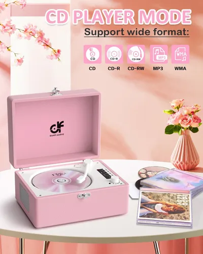 Miniatura 9 de Reproductor de CD con altavoces estéreo, transmisión inalámbrica de entrada/salida Bluetooth, batería recargable, reproductor de CD retro USB