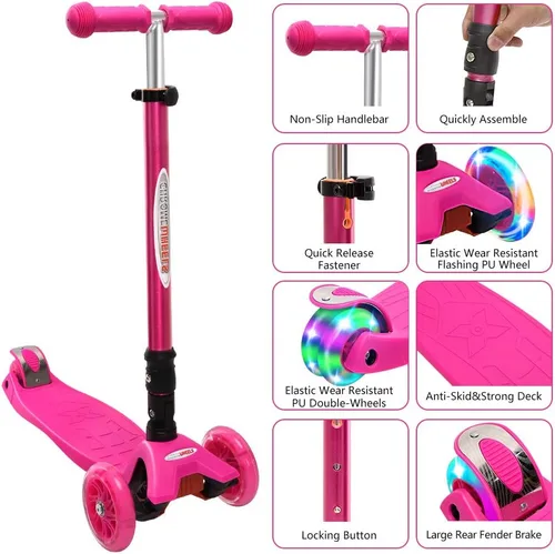 Miniatura 4 de ChromeWheels Patinetes Plegables para Niños, Patinete Deluxe con 4 Alturas Ajustables, Límite de Peso 132 libras, 3 Ruedas, Inclínate para Dirigir #