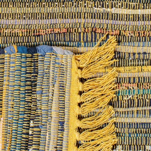 Miniatura 7 de Safavieh Rag Collection RAR127B - Alfombra de algodón tejida a mano, color azul y multicolor, Algodón, Amarillo/Multi