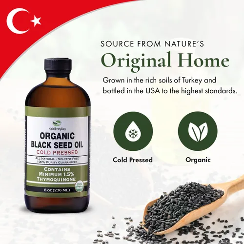 Miniatura 6 de Aceite de semilla negra orgánico - Certificado USDA prensado en frío en botella de vidrio con más del 1.5% de timoquinona, 3 veces más fuerte