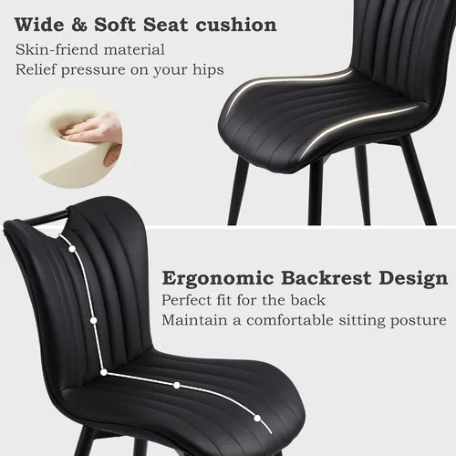 Miniatura 3 de Juego de 2 sillas de comedor tapizadas de cuero, modernas sillas de comedor de cocina de mediados de siglo con patas de metal negro, sillas