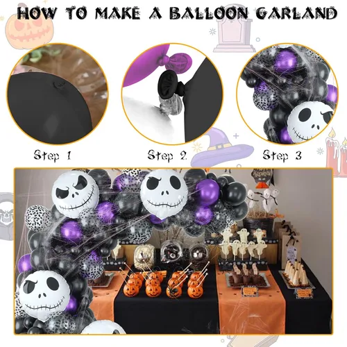 Miniatura 3 de Kit de guirnalda de arco de globos para decoración de Halloween, 101 piezas de globos de látex de confeti morado metálico y negro mate, con globos