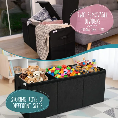 Miniatura 5 de SoftOwl Organizador de almacenamiento de juguetes extra grande con tapa, diseño de caja de almacenamiento de juguetes resistente y plegable, Negro