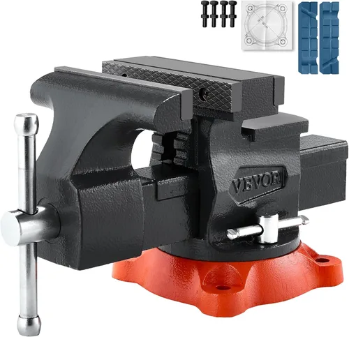 Miniatura 10 de VEVOR Tornillo de banco, ancho de mordaza de 6.5", apertura de 6.5" hacia adelante y 9.3" hacia atrás, base giratoria con bloqueo de 360 grados