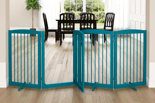 Miniatura 11 de PUPETPO Puertas independientes para mascotas con puerta de paso, valla interior para perros, puerta para perros para la casa, puerta, escaleras, Gris