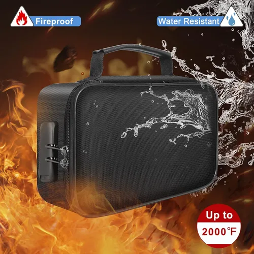 Miniatura 2 de ENGPOW Pequeño estuche organizador de almacenamiento ignífugo con cerradura (9"x 5.3"x 3.7"), bolsa billetera organizadora de monedas caja fuerte