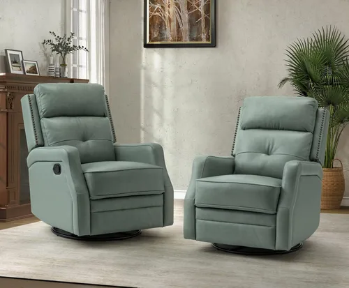 Miniatura 9 de HULALA HOME Sillón reclinable giratorio de cuero genuino con respaldo ajustable y reposapiés, silla reclinable manual para sala de estar