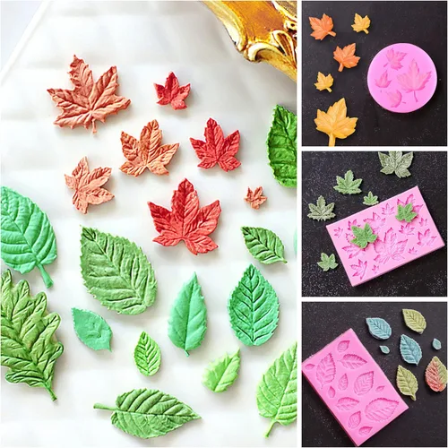 Miniatura 3 de 5 paquetes de moldes de hojas de silicona para pasteles, hojas de arce, fondant de resina, hojas de árbol para decoración de tartas