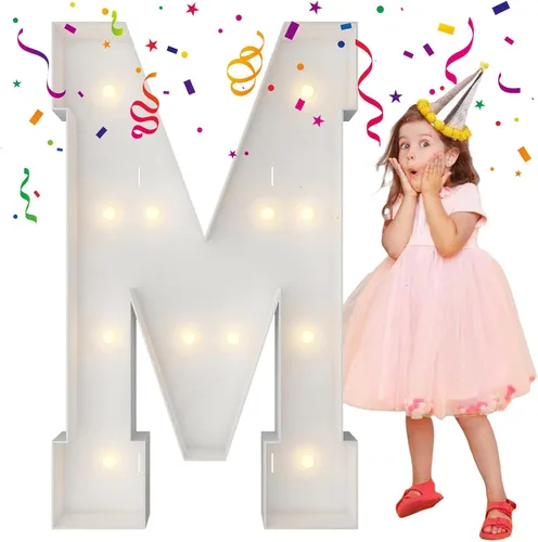 Miniatura 27 de Letras iluminadas con marco de 3 pies de alto, letras enormes con marco, marco de globos en mosaico, letra grande para decoraciones de compromiso