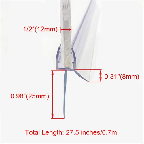 Miniatura 2 de Sello inferior para puerta de ducha sin marco con riel de goteo de 1/2" de espesor, vidrio de 27.5" de largo, tira de sellado de puerta de vidrio