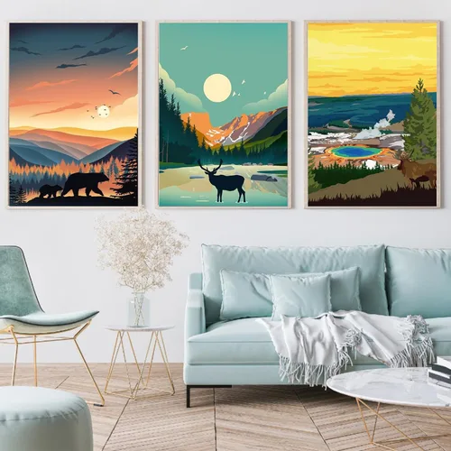 Miniatura 2 de 6 paquetes de pintura por números para adultos principiantes, kits de pintura por números de parques nacionales sobre lienzo sin marco, Yellowstone