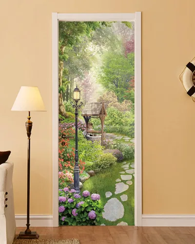 Miniatura 22 de FLFK Adhesivo de puerta - Playa y palmera, mural de pelar y pegar, tamaño combinado 36"x80", dividido en 2 piezas Mt2219