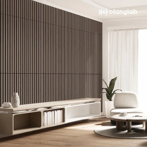 Miniatura 7 de Olanglab Paquete de 4 paneles de pared de madera acústica, paneles de pared de listones de madera con amortiguación de sonido, 23.6 x 47.2 pulgadas