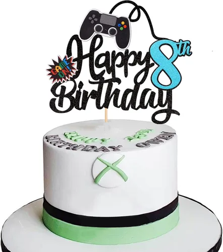 Miniatura 13 de 1 PCS Decoración para Pastel de Videojuegos Feliz Cumpleaños 14 con Purpurina, Palillo Decorativo de Pastel de Videojuegos Game On Controladores