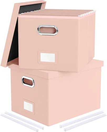 Miniatura 13 de Organizador de archivos en paquete de 2, caja archivadora portátil con tapa, compatible con carpetas tamaño carta/legal, organizador de documentos