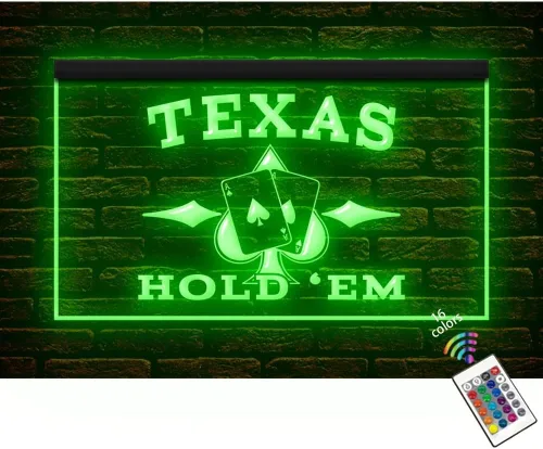 230097 Texas Hold'em Poker Casino Game Room Man Cave Display LED Light Letrero de neón (12 x 8 pulgadas, 16 colores por control remoto)