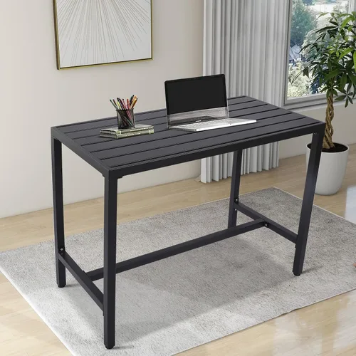 Miniatura 2 de Mesa de Bar para Exteriores, Mesas de Consola de Patio Tipo Pub con Marco de Acero con Recubrimiento en Polvo, Superficie Resistente a la Intemperie