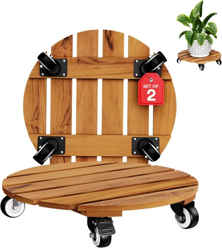 Miniatura 13 de Idzo Paquete de 2 cajas de madera de 12 pulgadas con ruedas resistentes, capacidad de 264 libras, plataforma de madera dura de acacia, soporte
