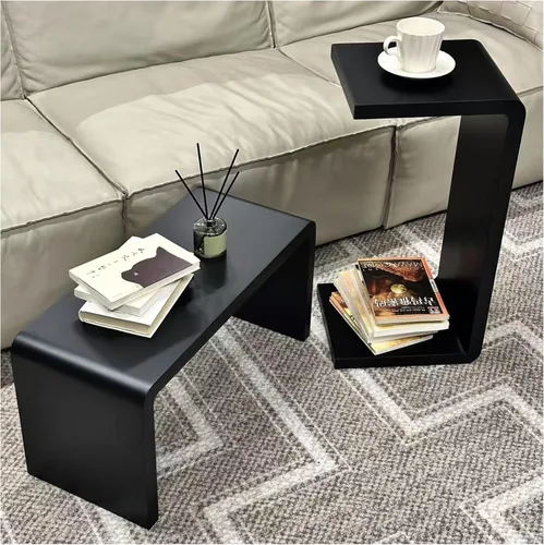 Miniatura 16 de Mesa auxiliar en forma de C, mesa auxiliar de madera maciza para sofá, cama y sala de estar, mesa auxiliar pequeña para aperitivos que ahorra