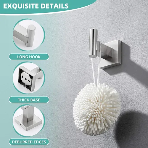 Miniatura 6 de Suyar Gancho para toallas de níquel cepillado, soporte para bata de baño, gancho de pared Acero inoxidable SUS304, montaje con tornillo Mate negro