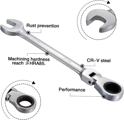 Miniatura 3 de KATUR Juego de llaves de trinquete de 0.827 in, llave combinada de trinquete flexible de acero al cromo vanadio (0.827 in)