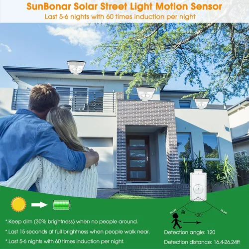 Miniatura 6 de Sensor de movimiento solar de luz de calle SunBonar, impermeable IP65 para entrada 3000K/6000K,3 Work Modes,Dimmable,Time Setting, Solar Flood