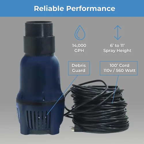 Miniatura 6 de FT 14000 - Kit completo de fuente de estanque flotante y aireador con bomba de 14,000 GPH, cable de alimentación de 100 pies, 3 estilos