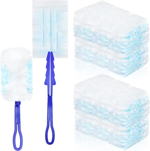 100 piezas de repuesto de plumero a granel, cabezal electrostático de repuesto de plumero grueso, repuestos de plumero para limpieza con 4 asas, Azul
