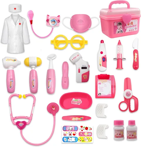 Kit médico de 24 piezas para niños pequeños de 3 a 5 años, juego de simulación de médico con disfraz, estetoscopio, divertido kit de médicos,
