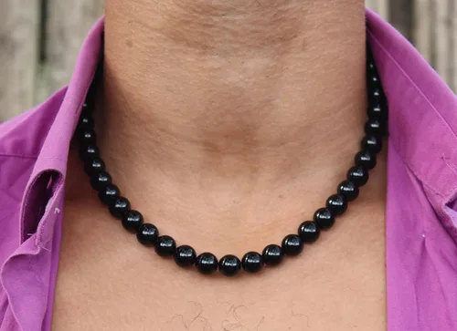 Miniatura 20 de Handmade Black Onyx Crystal Mens Necklace - Grounding Genuine Gemstone Beaded Mala Willpower, Protection, Prosperity Black Choker - Jewelry Gift