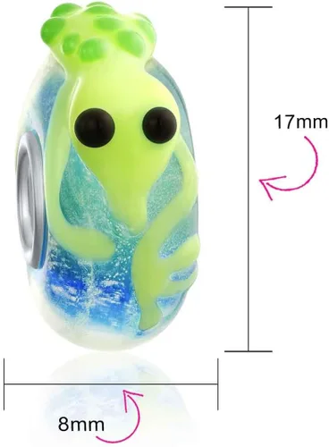 Miniatura 3 de Lámpara 3D de cristal de Murano 925 con núcleo de plata de ley verde amarillo lagarto sapo cuentas de rana para mujeres y adolescentes, Vidrio Metal