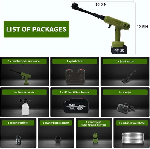 Miniatura 8 de Cordless Pressure Washer,1200PSI Portable Power Washer with 4Ah Battery&Charger,6-in-1 Nozzle,5 Meter Hose,Handheld High-Pressure Car Washer for