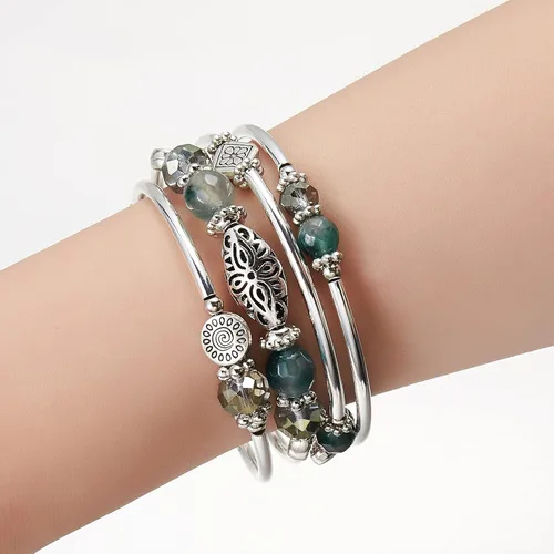 Miniatura 3 de Pulseras apilables con cuentas para mujer, pulsera de plata bohemia envuelta en capas, regalos de joyería de moda para ella, Ágata