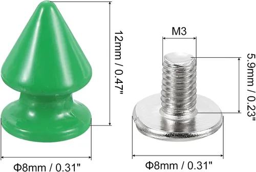 Miniatura 2 de uxcell 50 juegos de remaches de espiga cono, 0.315 x 0.472 in con rosca trasera para árbol y picos para manualidades de cuero, ropa, zapatos, Verde