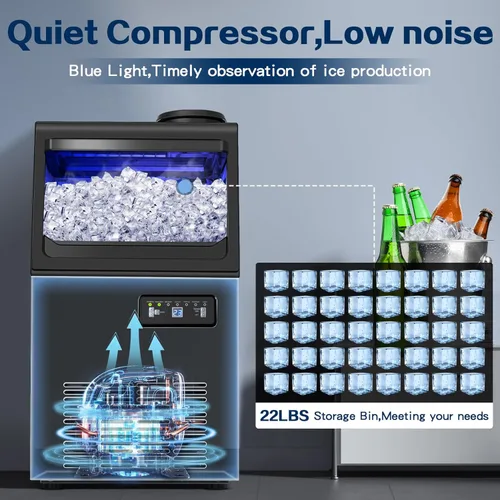 Miniatura 3 de Máquina comercial para hacer hielo 110LBS/24H, máquina de hielo bajo encimera o independiente con contenedor de almacenamiento de 22 libras