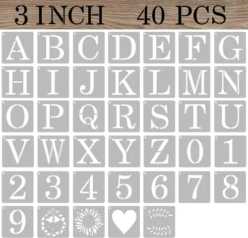 Miniatura 10 de Plantillas de Letras de 1 Pulgada Números Plantillas de Manualidades, 40 Piezas Plantillas de Dibujo de Alfabeto de Plástico Reutilizables