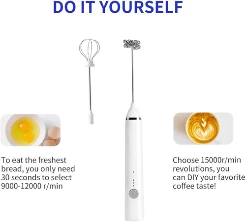 Miniatura 3 de Espumador de leche, espumador de leche eléctrico recargable de mano, 3 carga USB ajustable, se puede utilizar para bebidas de proteína de café a