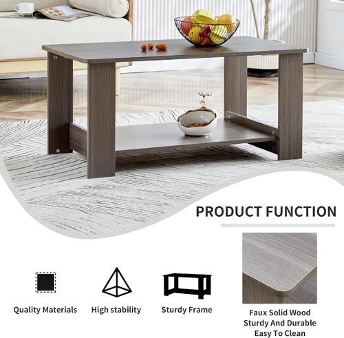 Miniatura 9 de Mesas de centro modernas de 2 niveles rectangulares de madera con amplio almacenamiento, perfectas para sala de estar, decoración de sala