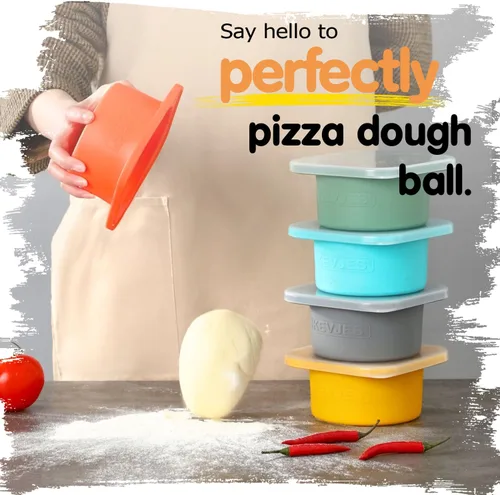 Miniatura 5 de Recipientes apilables de silicona para pruebas de masa de pizza artesanal con tapas, 5 paquetes-16.9 fl oz porción (amarillo)