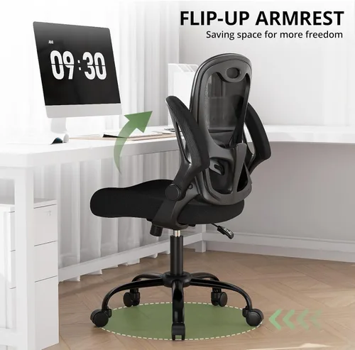 Miniatura 5 de Silla de oficina de capacidad de 330 libras, silla de escritorio ergonómica de malla transpirable con soporte lumbar y reposabrazos abatibles, silla
