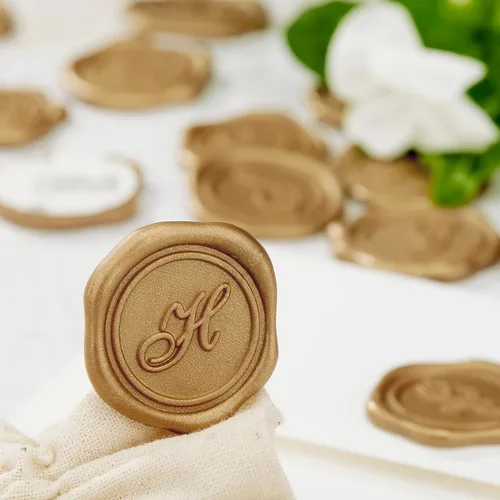 Calcomanías adhesivas de cera con letra inicial del alfabeto, color dorado, paquete de 25 calcomanías para sello de cera de letras, sellos de sobre,