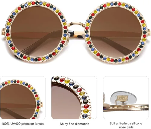 Miniatura 3 de SOJOS Shining Oversized Round Rhinestone Sunglasses Festival Gem Sunnies SJ1095