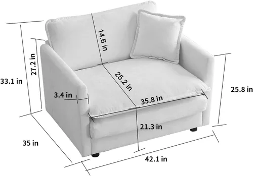 Miniatura 2 de Sofá de nube individual de 41.1 pulgadas, color naranja, moderno sofá seccional grande para sala de estar, sofá modular de tela de felpilla, juego