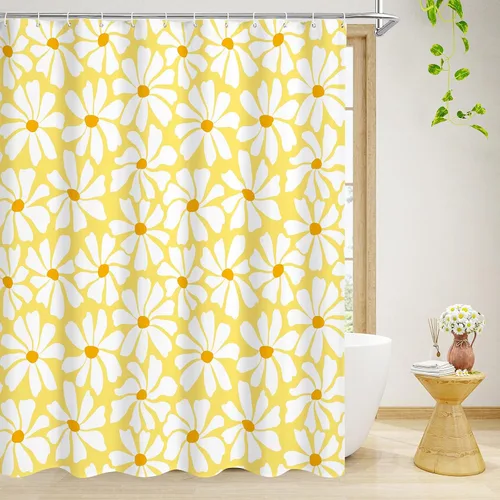 Miniatura 15 de Litabel Cortina de Ducha Pequeña para Cabina 36 x 72 pulgadas, Cortina de Ducha Estrecha de Tela Floral de Media Margarita para Baño Femenino, Juego