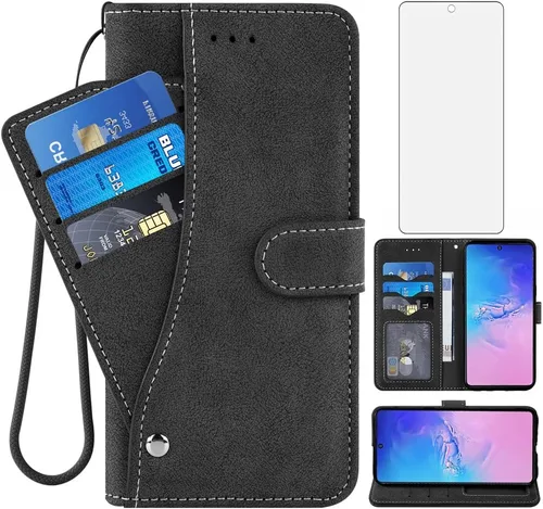 Asuwish Compatible con Samsung Galaxy S10 Lite - Funda tipo cartera y protector de pantalla de vidrio templado, soporte para tarjeta de crédito,