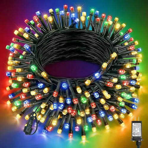 Miniatura 42 de 120 luces LED de Navidad de 40 pies para exteriores, guirnalda de luces de Navidad naranja impermeable, 8 modos de luces conectables para árbol
