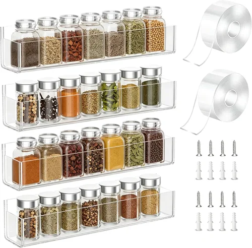 Miniatura 12 de PMMASTO Organizador de especias acrílico adhesivo para pared con cinta nano de doble cara, organización de estante de especias para puerta de Blanco