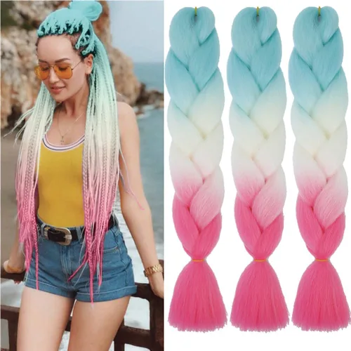 Miniatura 28 de Xiaofeng Extensiones de cabello trenzado coloridas Ombre de 61 cm, 3 unidades, trenzas Jumbo de alta temperatura para trenzas en zigzag y trenzas