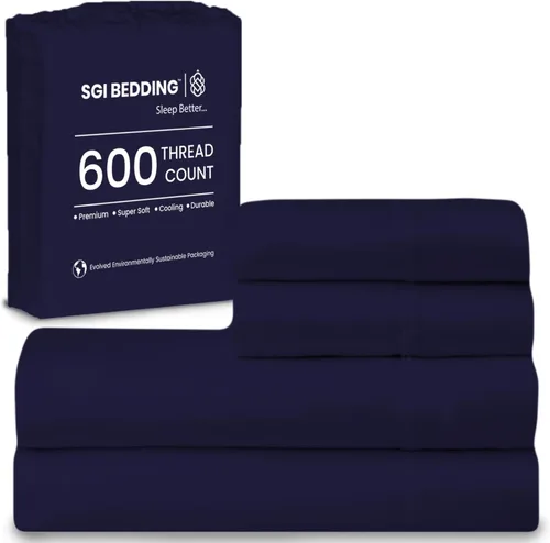 Miniatura 68 de SGI bedding Sábanas de Algodón Egipcio 100% Tamaño Full XL – Juego de Sábanas de 600 Hilos, Suaves, Frescas, Bolsillo Profundo de 16", Ropa de Cama