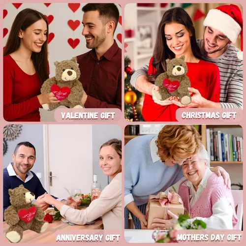 Miniatura 6 de Oso de peluche marrón con corazón rojo "I Love You" de 9 pulgadas, lindo oso de peluche pequeño suave para San Valentín, boda, aniversario, regalo